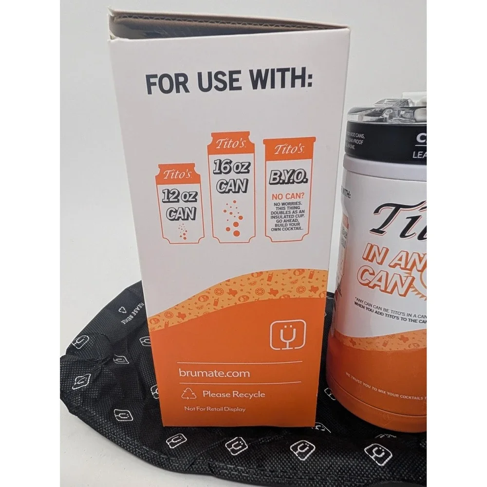 BruMate Titos In Any Can Cooler White Insulated Leak Proof Tumbler Limited Edtn
